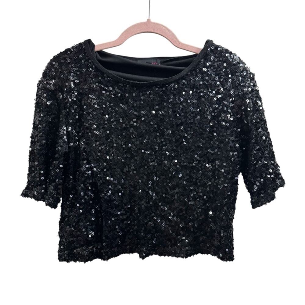 Material Girl Black Sequin Crop Top